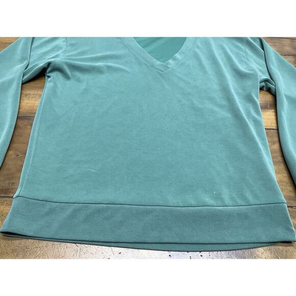 ATHLETA Seasoft Willow Green V-neck Sweatshirt Long Sleeve Soft Modal Medium - Picture 2 of 9
